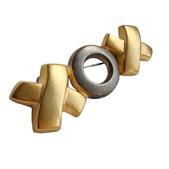 Vintage E. Pearl Erwin Gold Silver Two Tone XOX Brooch Pin Large matte Finish - Picture 1 of 7